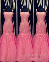 Tulle Lace Appliques Mermaid Semi Formal Prom Dresses Spaghetti Straps